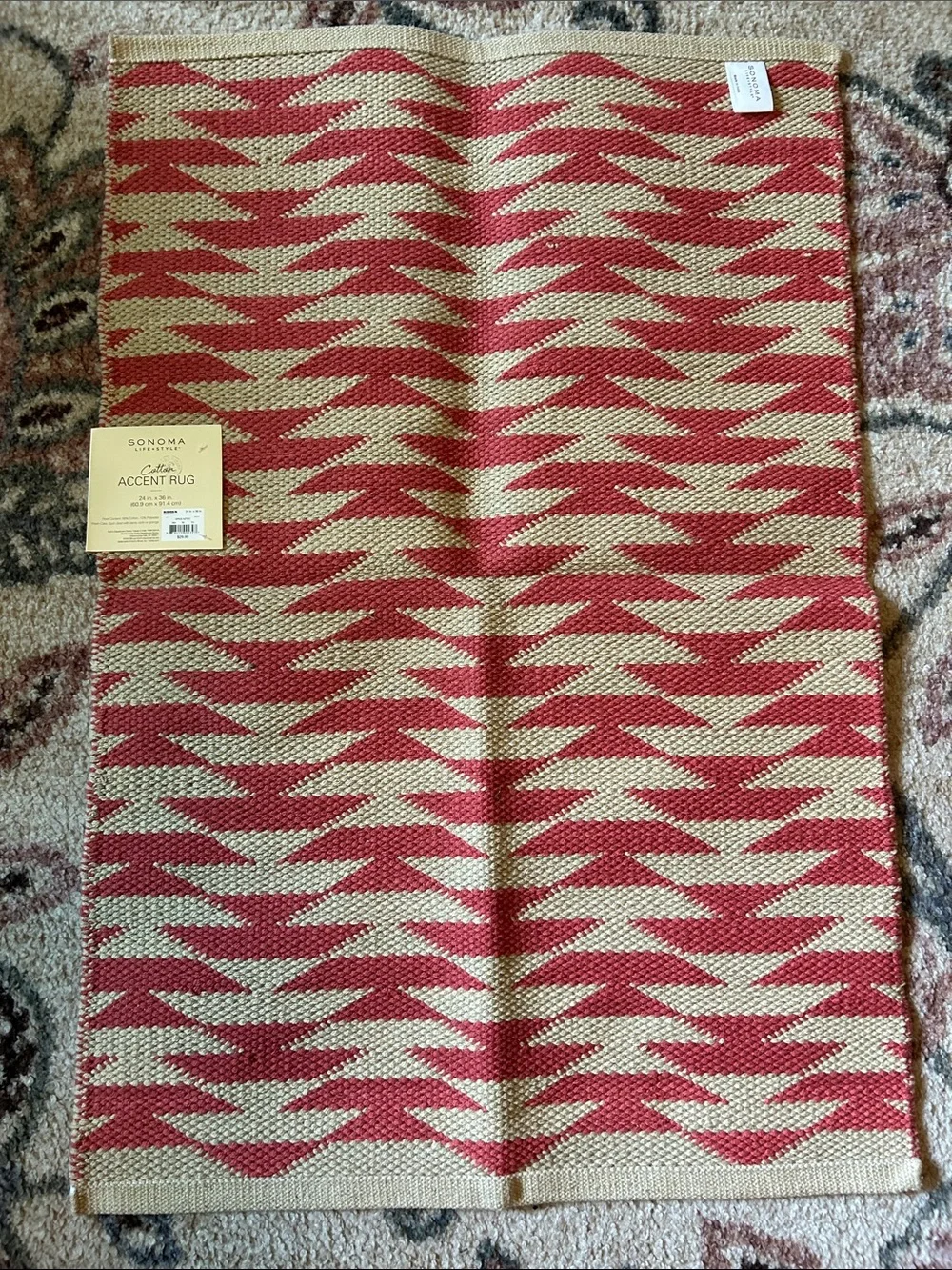 NWT Sonoma Red and Tan Geometric Accent Rug